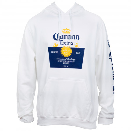 Corona Extra Beer Label White Hooded Sweatshirt With Sleeve Print